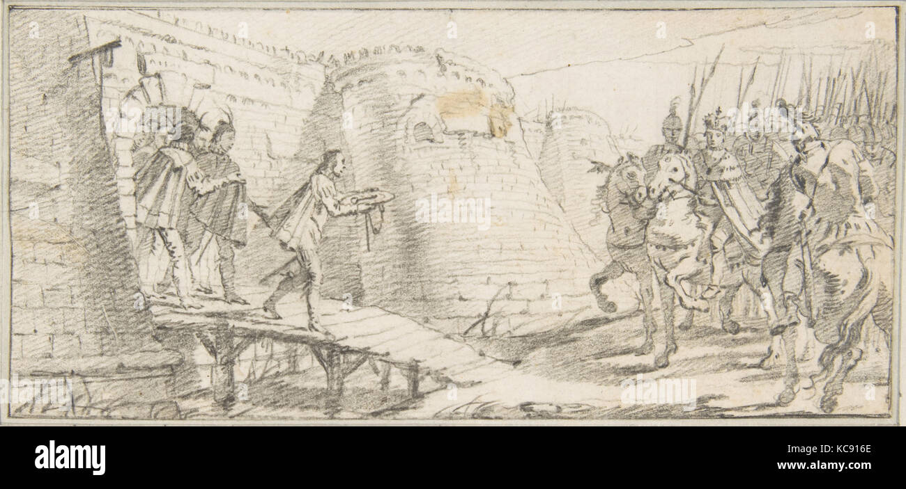 Illustration für ein Buch: Die Übergabe der Schlüssel einer Stadt zu einem Kaiser, Giovanni Battista Tiepolo, 1696 - 1770 Stockfoto
