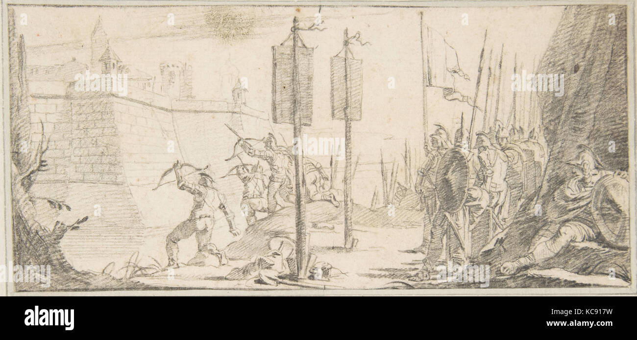 Illustration für ein Buch: Belagerung einer Stadt, Giovanni Battista Tiepolo, 1696 - 1770 Stockfoto