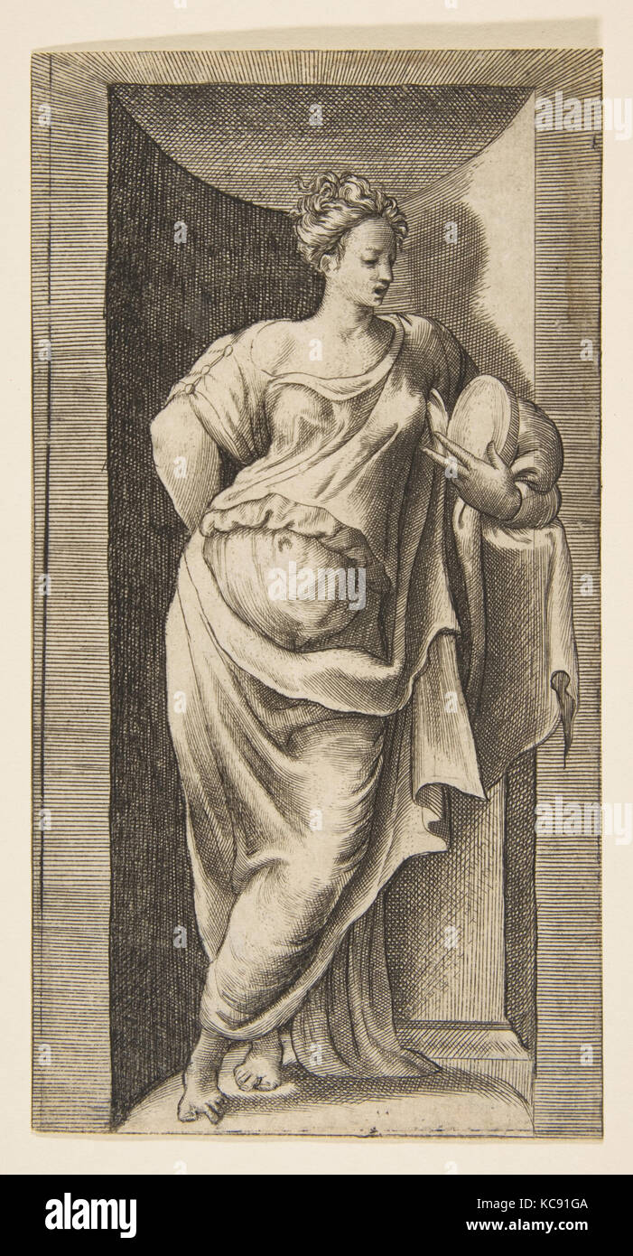 Eine Muse in einer Nische, der linke Arm ruht in einer Leiste, Giulio Bonasone, Ca. 1531 - 76 Stockfoto