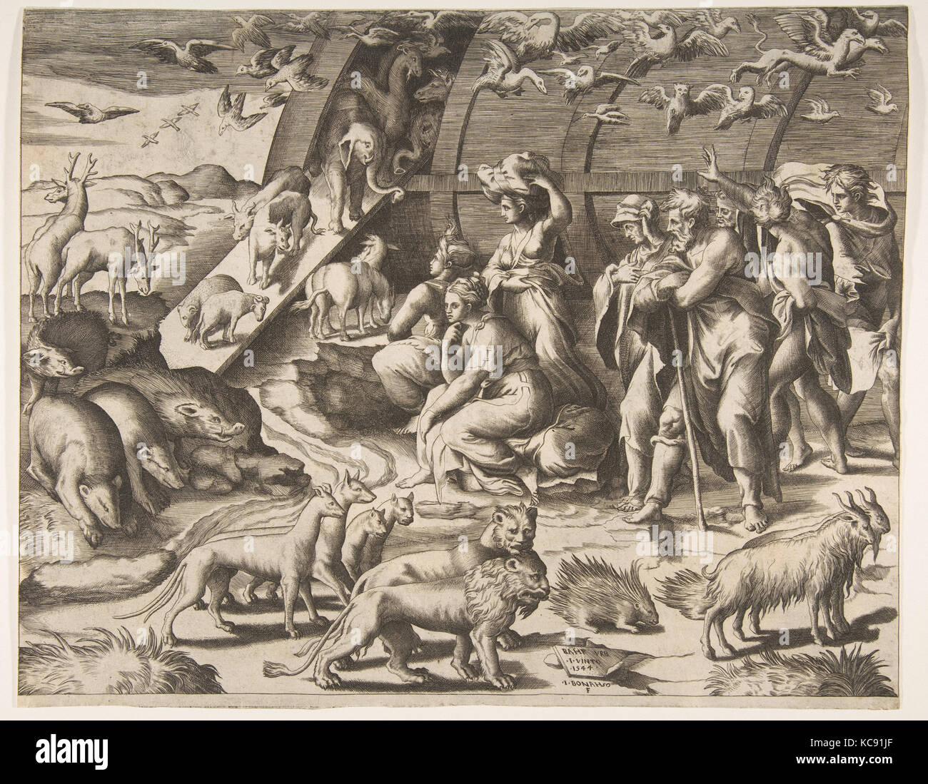 Noah und die Arche, Giulio Bonasone, 16. Jahrhundert Stockfoto