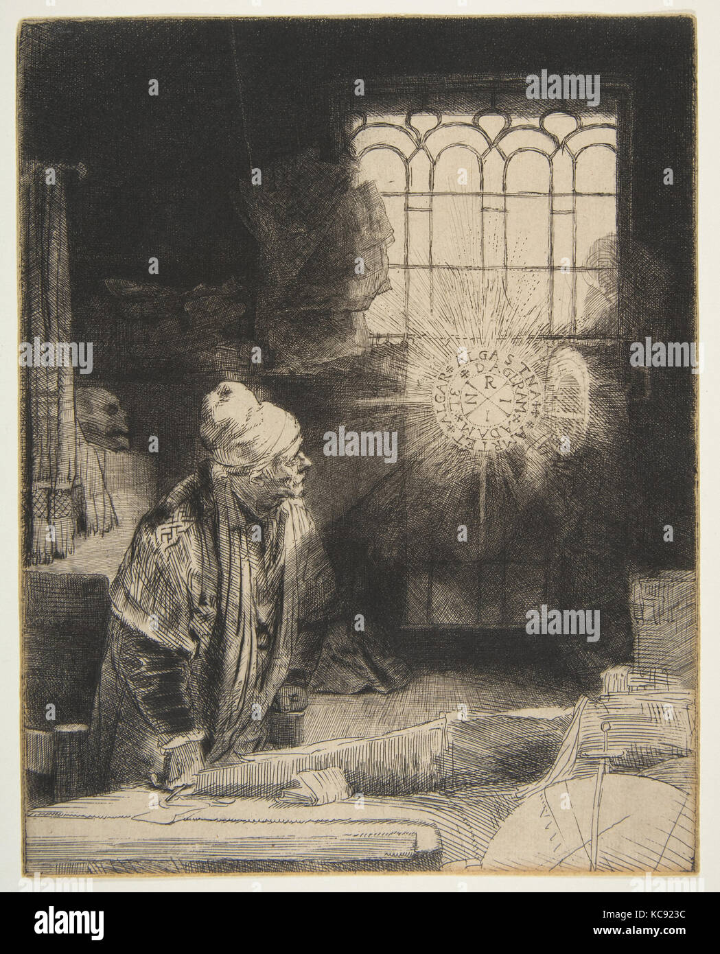 Faust, Ca. 1652, Radierung; erste Staat von drei, Blatt: 8 1/8 x 9 3/8 in. (20,6 x 23,8 cm), Drucke, Rembrandt (Rembrandt van Rijn Stockfoto