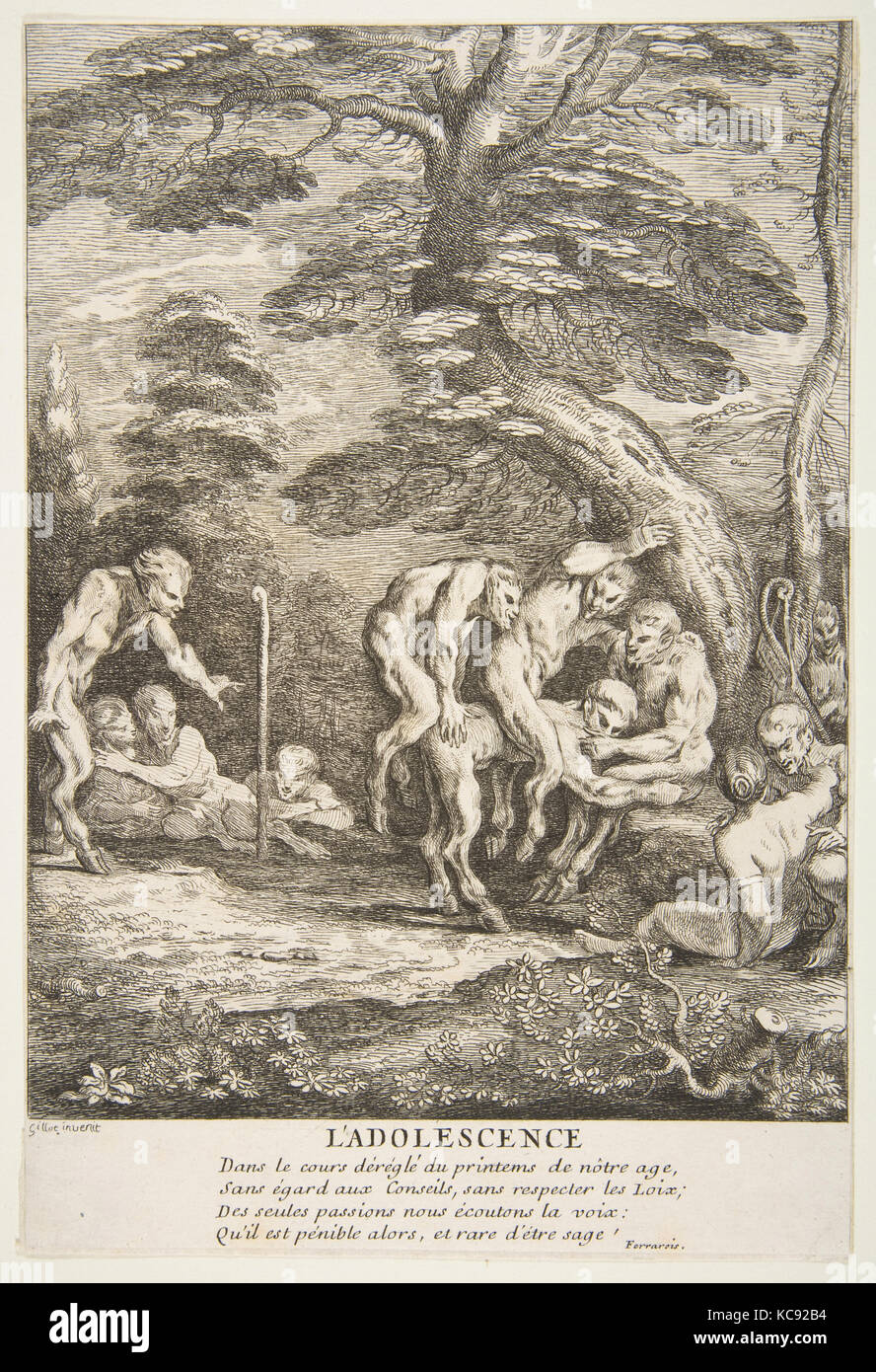 Jugend, n.d., Ätzen, Bild: 9 1/4 x 6 5/16 in. (23,5 x 16 cm), getrimmt auf Bild, Drucke, Claude Gillot (Französisch, Langres 1673 Stockfoto