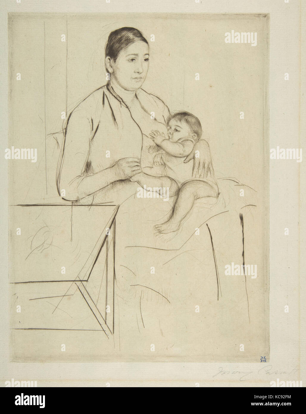 Krankenpflege, Ca. 1890, kaltnadelradierung; dritten Staat von drei, Platte: 9 3/8 x 7 in. (23,8 x 17,8 cm), Drucke, Mary Cassatt (Amerikanische Stockfoto