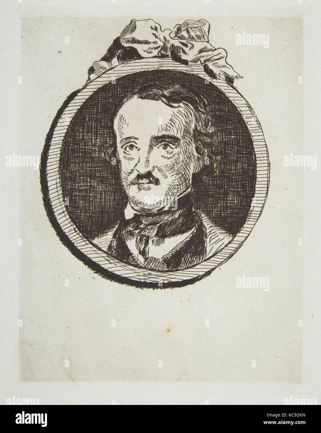 Portrait von Edgar Allan Poe, 1876, Radierung auf blauem Papier, ab 1905 Strölin edition, Platte: 7 1/4 x 5 3/4 in. (18,4 x 14,6 cm Stockfoto