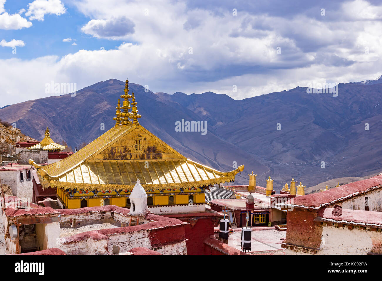 Buddhistische Kloster Ganden in der Nähe von Lhasa, Tibet. Stockfoto