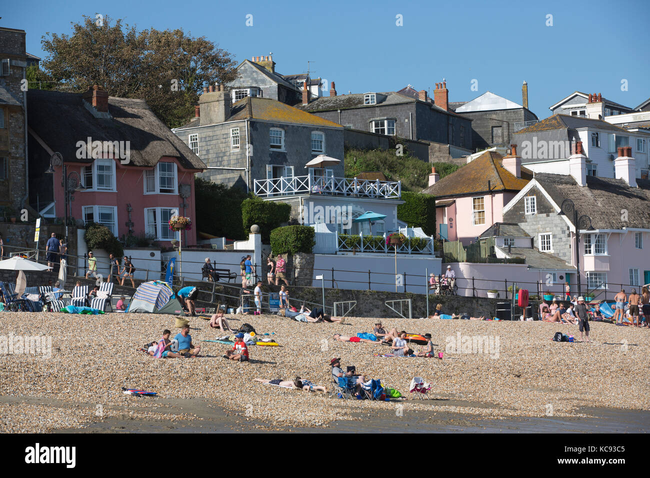 Lyme Regis, antike Stadt im Domesday Book empfohlene, mit historischen Cobb und Hafen Wahrzeichen an der Grenze Dorset-Devon, South West England, Großbritannien Stockfoto