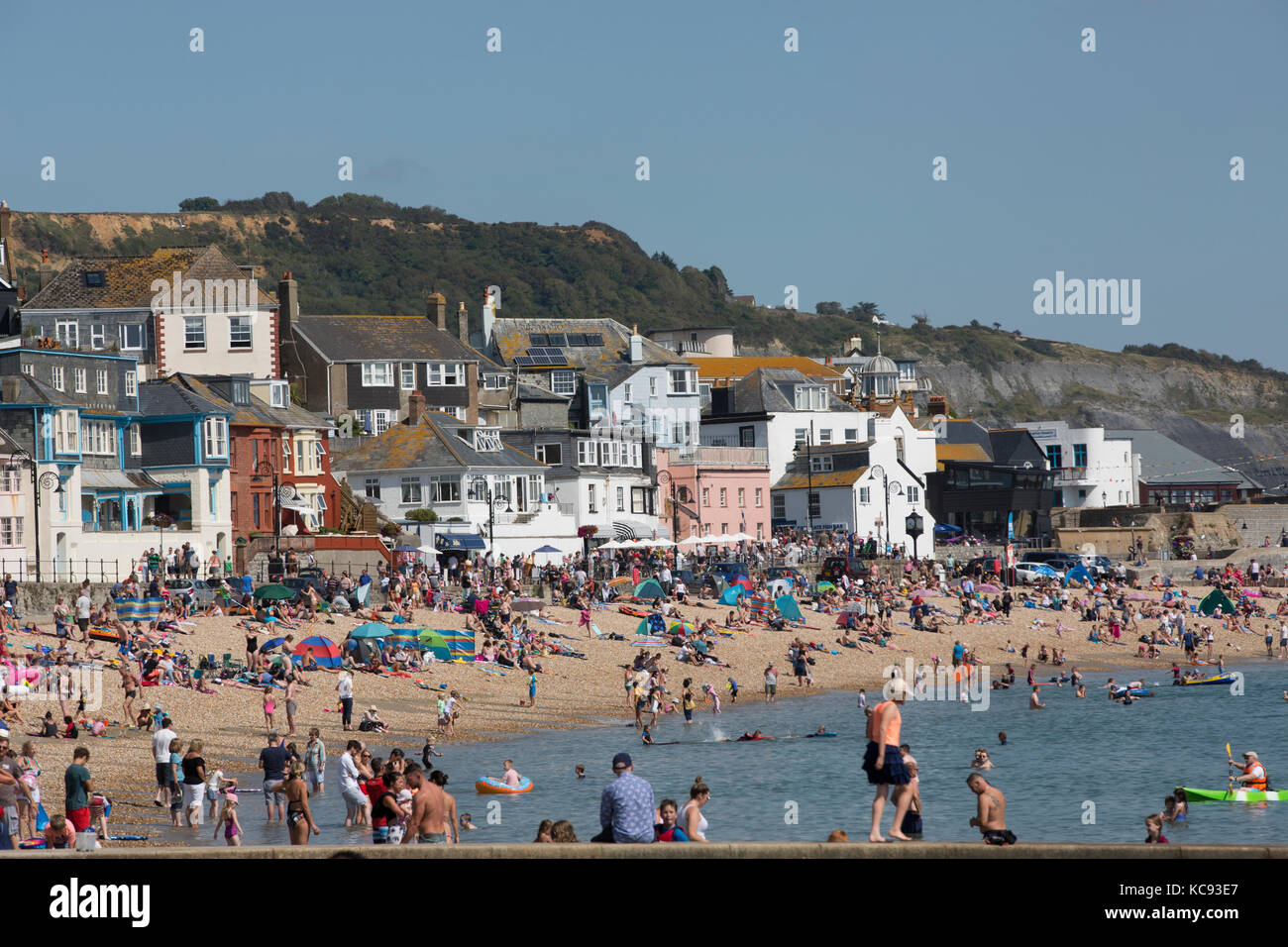 Lyme Regis, antike Stadt im Domesday Book empfohlene, mit historischen Cobb und Hafen Wahrzeichen an der Grenze Dorset-Devon, South West England, Großbritannien Stockfoto