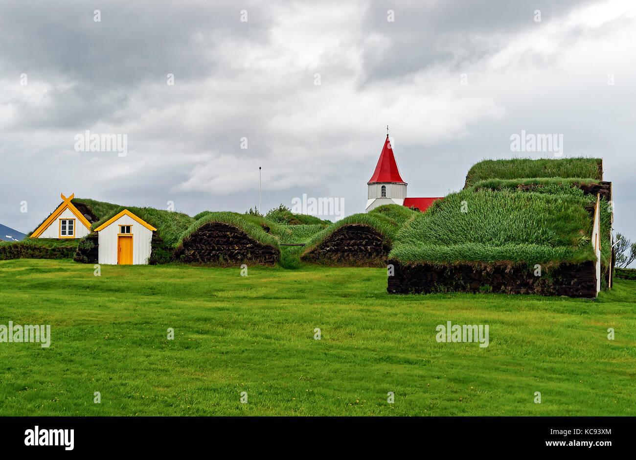 Traditionelle Torfhäuser in Glaumbaer - Island Stockfoto