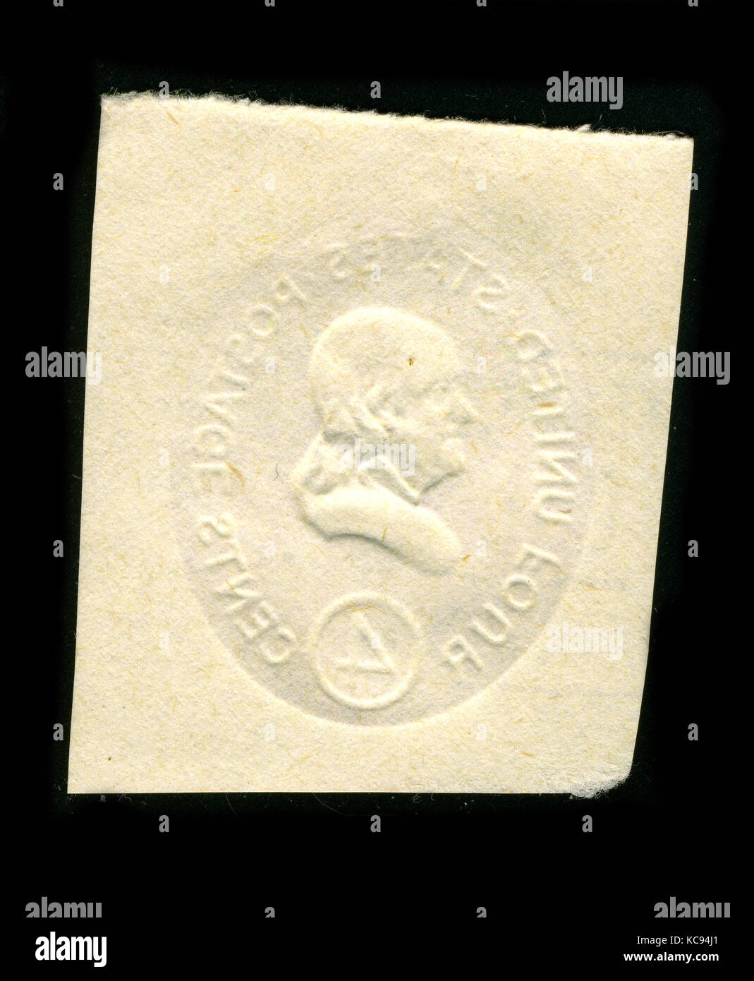Die Rückseite einer Briefmarke mit Washington. Stockfoto