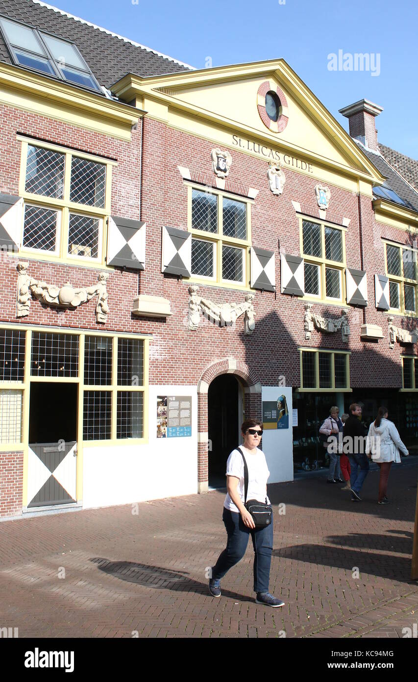 Vermeer Center am Voldersgracht, Delft, Niederlande. Museum und Informationszentrum des berühmten Malers Johannes Vermeer aus dem 17. Jahrhundert gewidmet. Stockfoto