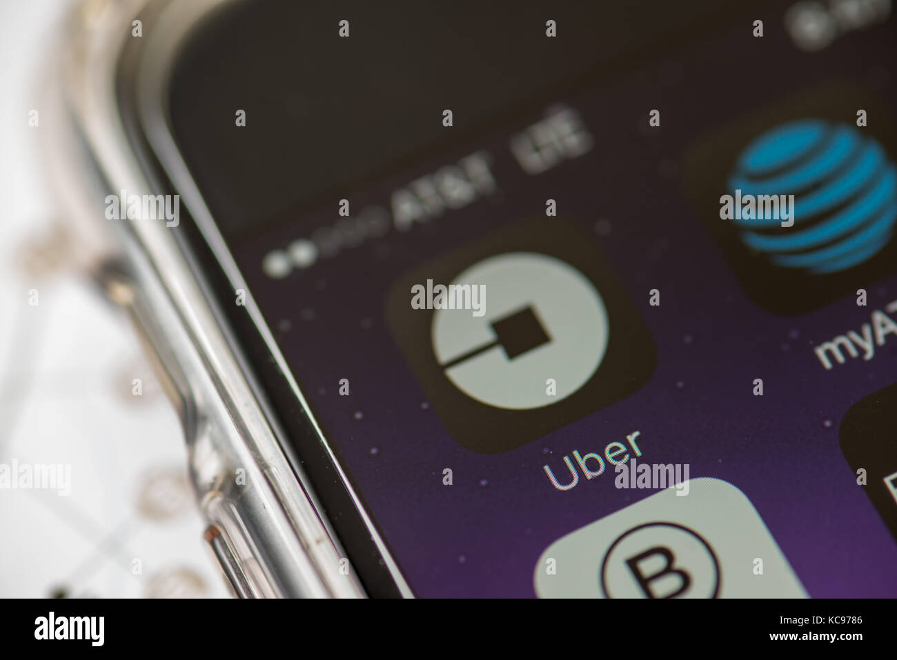 Chicago, IL, USA, May -12,2017, Nahaufnahme eines Uber die Anwendung auf einem Smartphone (nur für die redaktionelle Nutzung) Stockfoto