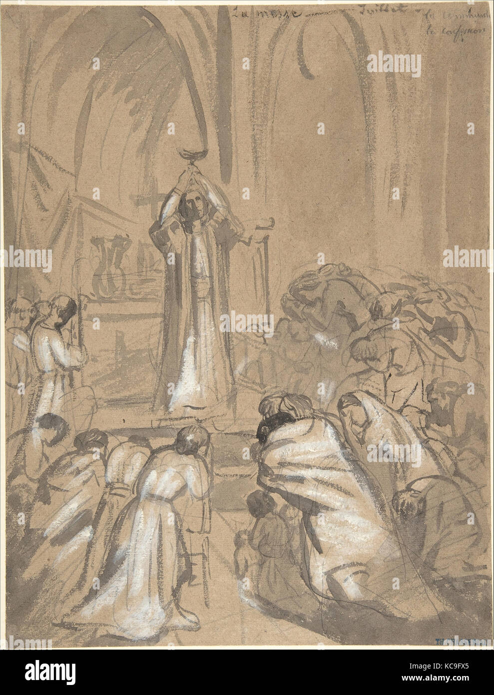 Masse, Ca. 1837 - 38, Pinsel, Tusche und Grau waschen, mit weißen über Graphit auf beige Papier, Blatt: 12 1/16 x 9 3/16 erhöhte Stockfoto