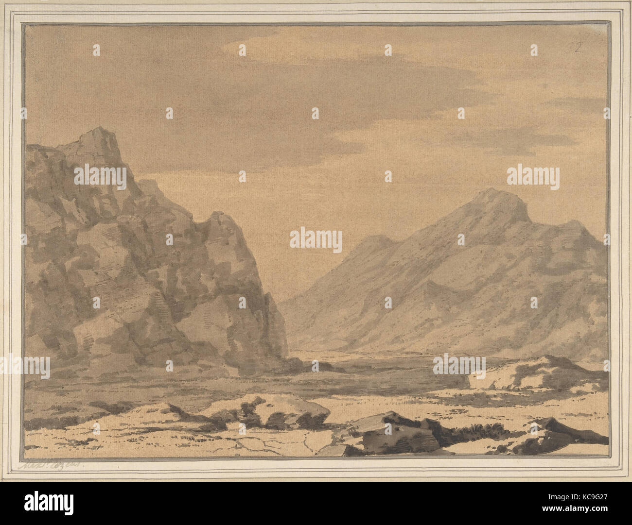 Landschaft mit Riverbed und Berge, Alexander Cozens, 1735-86 Stockfoto