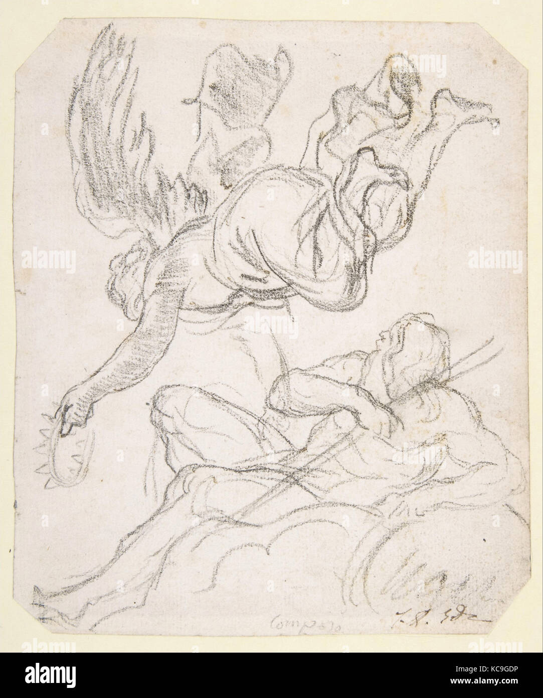 Fliegen Abbildung Holding eine Krone, liegenden Fluss Gott, Jacques Louis David, N. d Stockfoto
