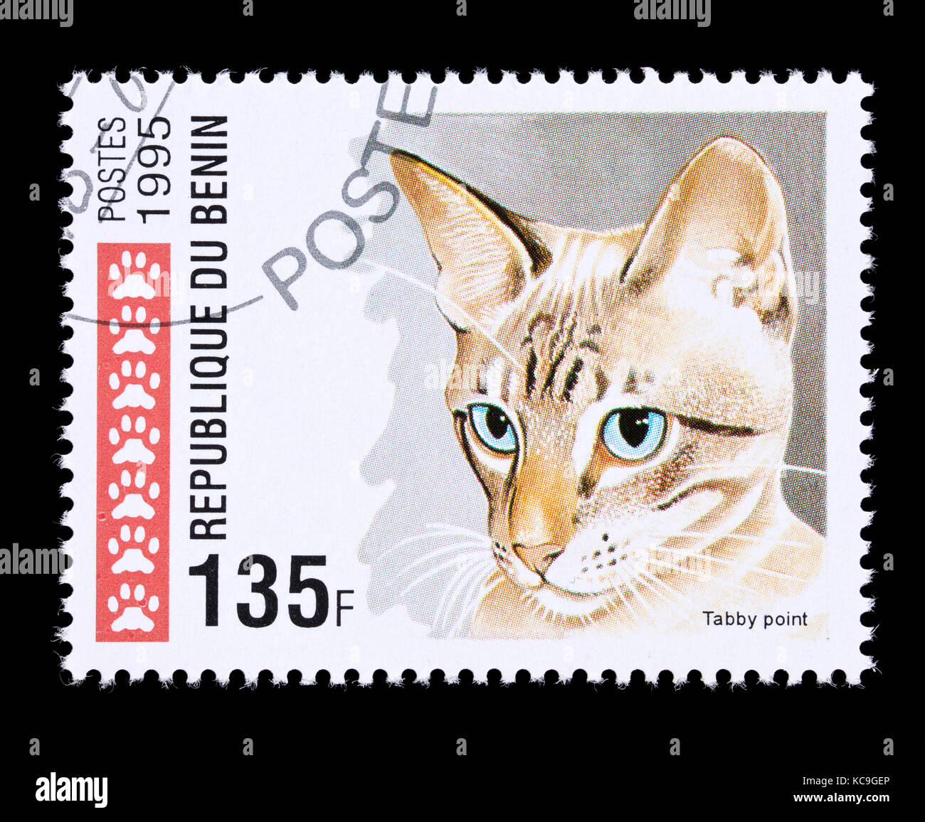 Briefmarken aus Benin, der einen Tabby Point Rasse der Hauskatze. Stockfoto