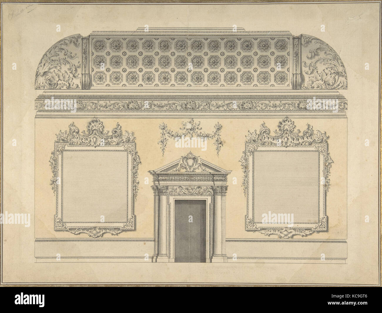 Design für Abschnitt eines Rokoko Zimmer, mit einem Coved Decke und verzierten korinthischen Tür, zurückzuführen auf Thomas Lightoler Stockfoto