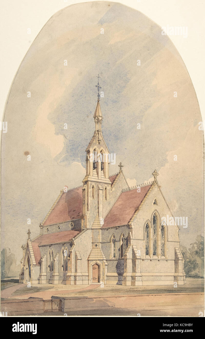 Architectural Rendering einer neugotischen Kirche, Anonym, Britische, 19, 1850 - 70 Stockfoto