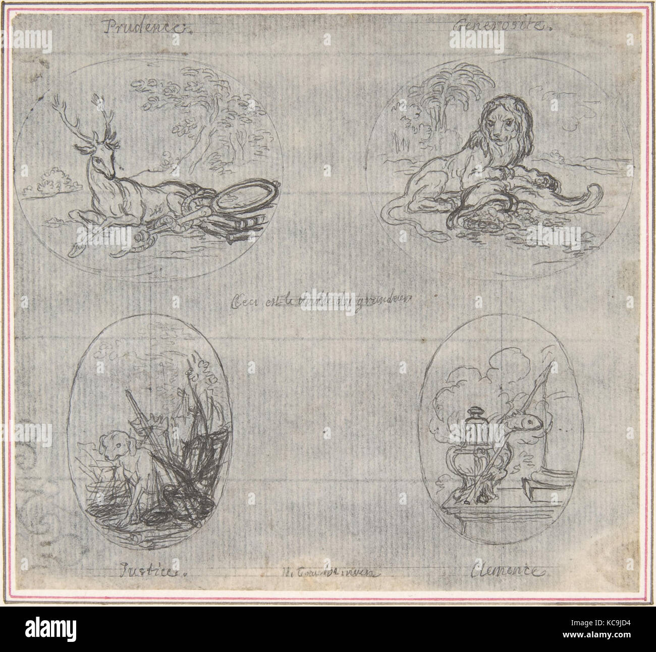 Vier kleine Allegorien, Hubert François Gravelot, 18. Jahrhundert Stockfoto
