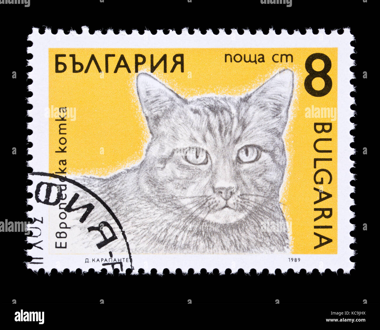 Briefmarke aus Bulgarien mit der Darstellung eines Tabby Stockfoto