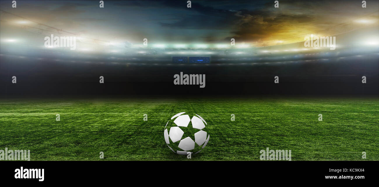 Auf dem Stadion. Abstrakte Fußball oder Fußball Hintergründe 3d-Kugel Stockfoto