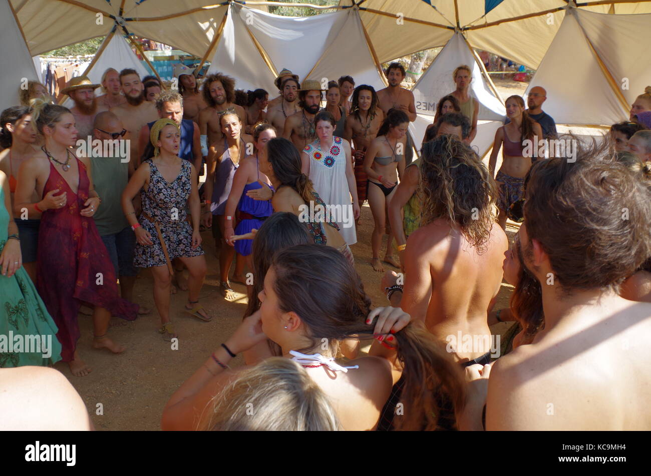 Singen Workshop bei fatt Didgeridoo Festival 2017 in Lagoa. Algarve, Portugal Stockfoto