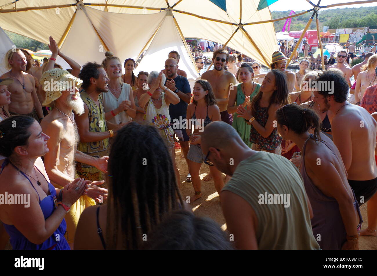 Singen Workshop bei fatt Didgeridoo Festival 2017 in Lagoa. Algarve, Portugal Stockfoto