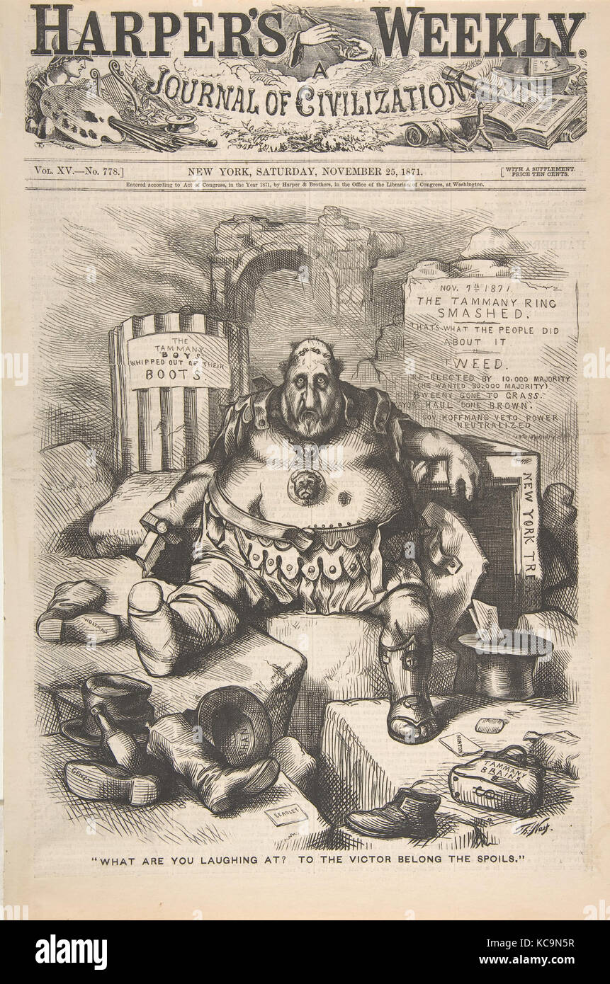 "Was lachen Sie? Dem Sieger gehört die Beute" (von Harper's Weekly), Thomas Nast, 25. November 1871 Stockfoto