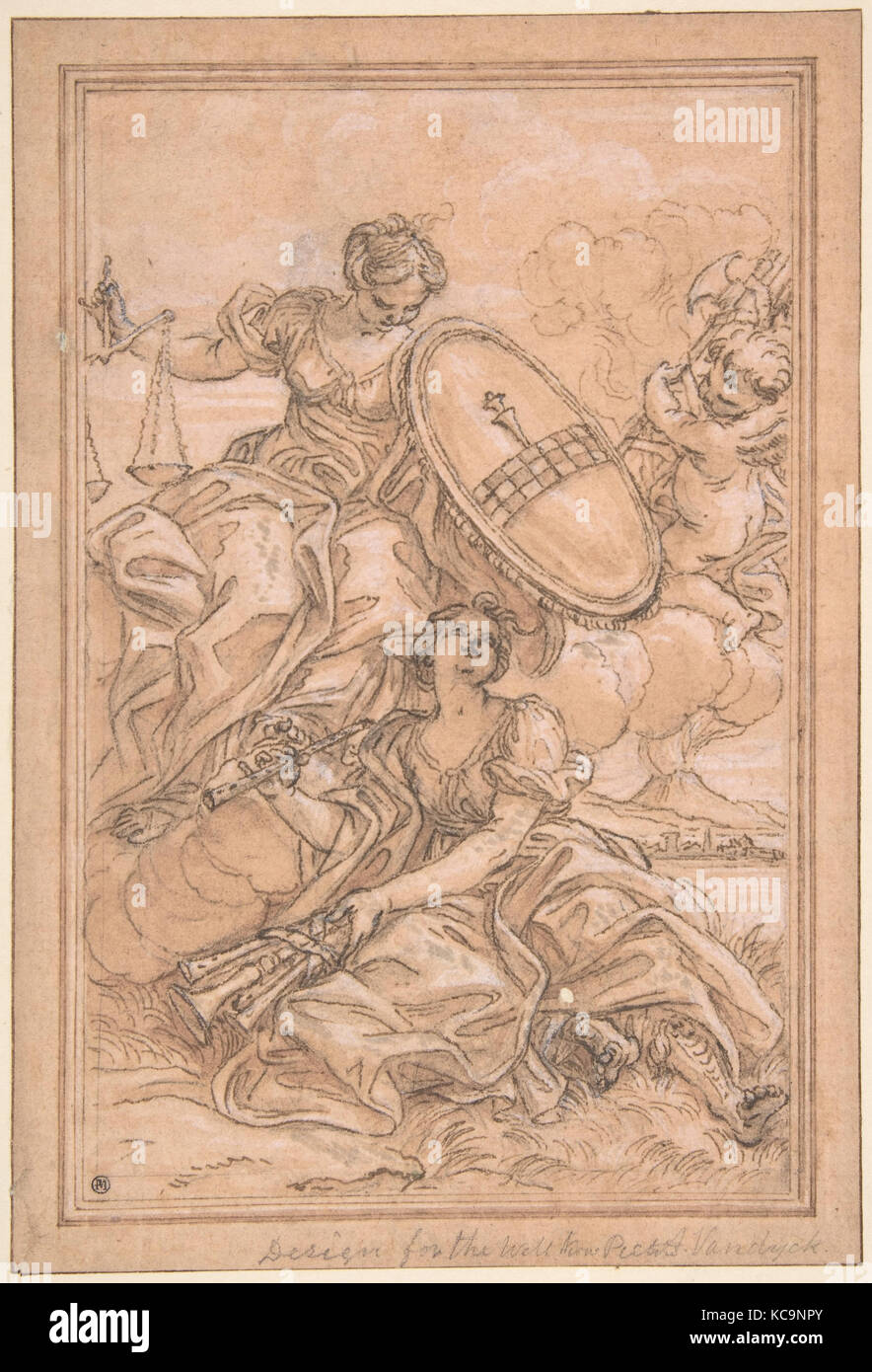 Allegorische Zusammensetzung: Musik und Gerechtigkeit mit dem Spinola Arme, Giovanni Battista Gaulli, 1639 - 1709 Stockfoto