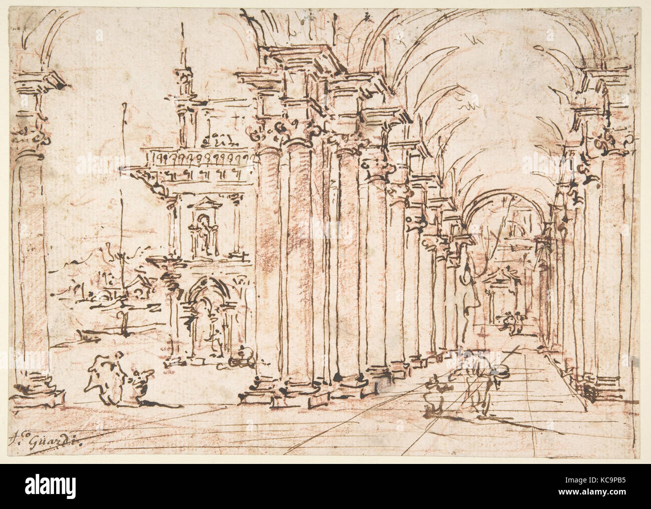 Architektonisches Capriccio: Gewölbte Kolonnade eines Palastes, Francesco Guardi, 1712-93 Stockfoto