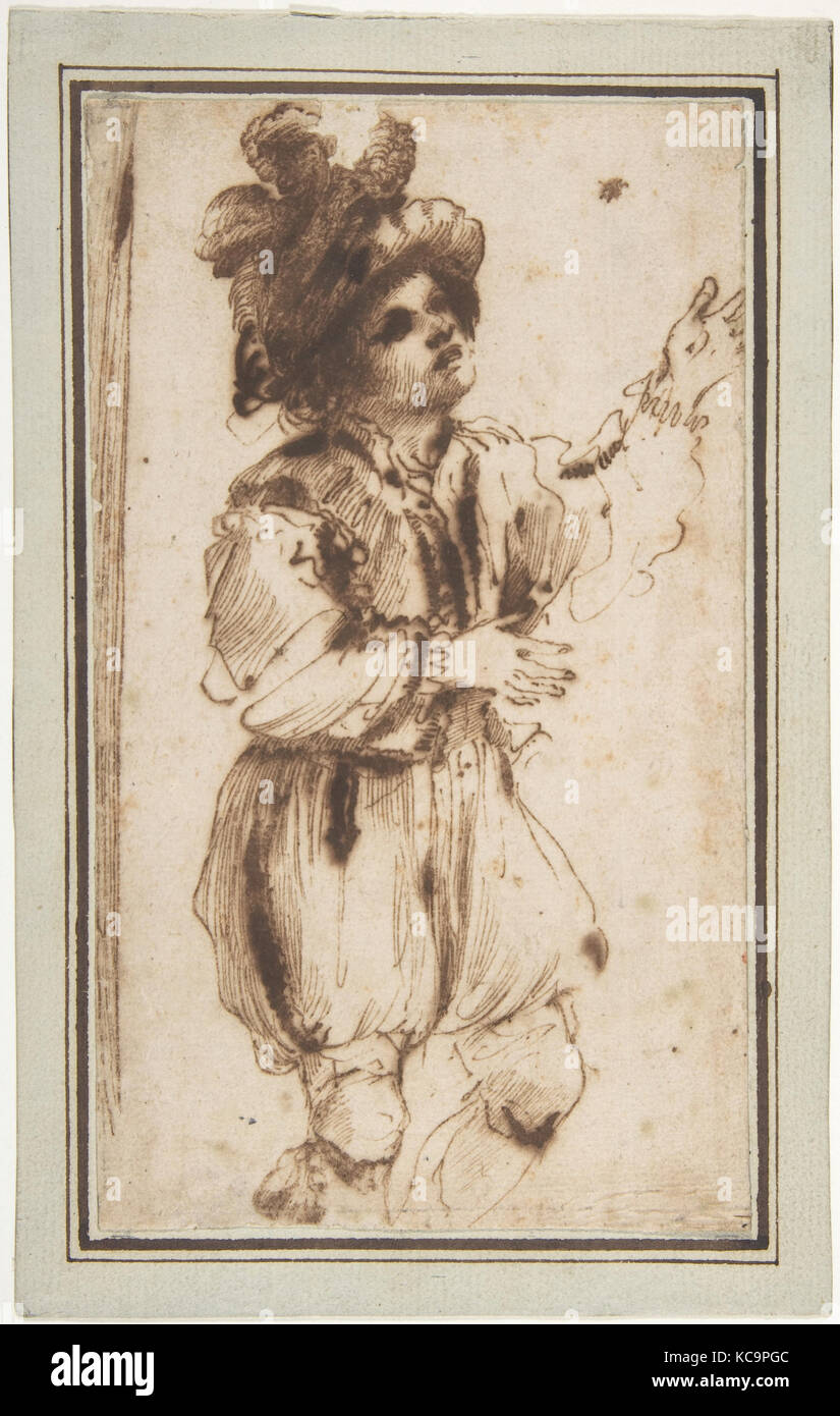 Junge auf der Jagd nach einem Schmetterling, 1591-1666, Stift und Bister, Blatt: 7 5/8 x 4 7/16 in. (19,4 x 11,2 cm), Zeichnungen, Guercino (Giovanni Stockfoto