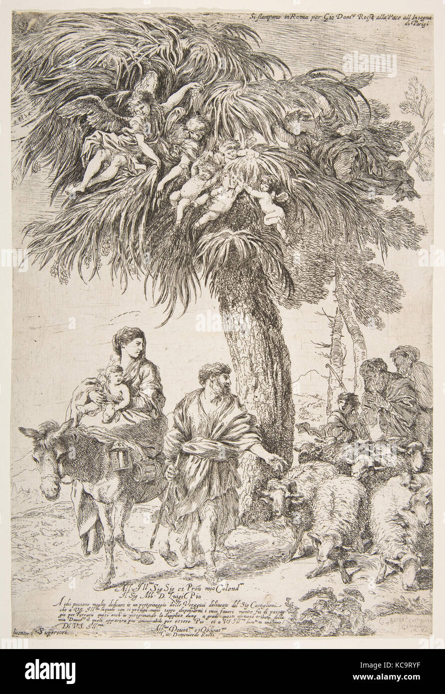 Der Heiligen Familie auf ihrer Flucht nach Ägypten, Giovanni Benedetto Castiglione, Ca. 1647 Stockfoto