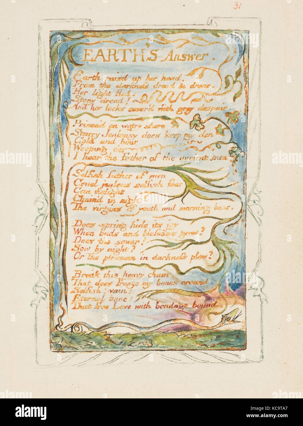 Lieder der Unschuld und Erfahrung: der Erde Antwort, William Blake, Ca. 1825 Stockfoto