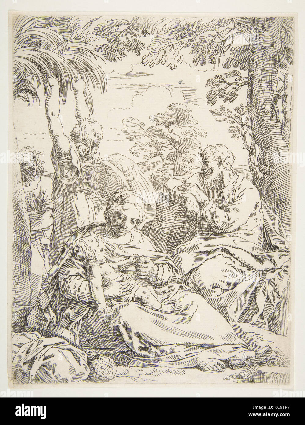 Der Heiligen Familie auf ihrer Flucht nach Ägypten, Simone Cantarini, Ca. 1637 - 1639 Stockfoto