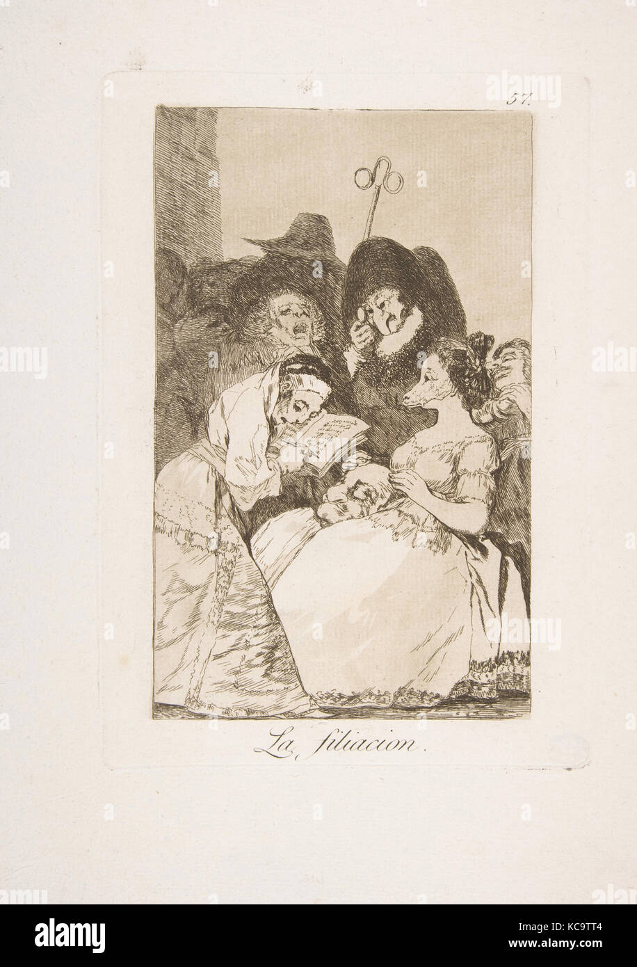 Platte 57 von 'Los Caprichos': Die kindschaft (La filiacion.), Goya, 1799 Stockfoto