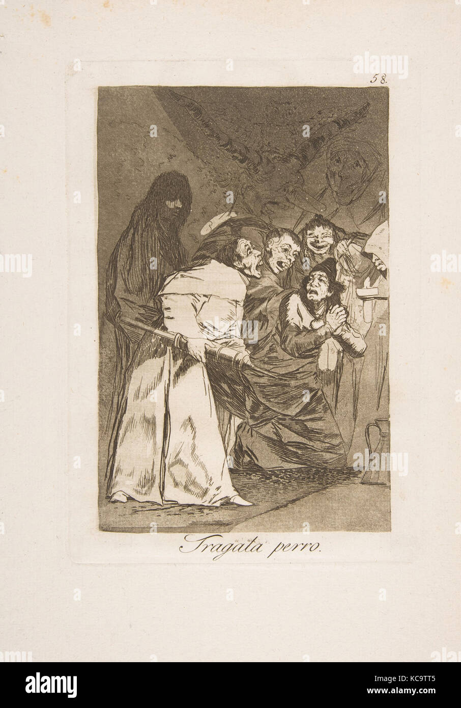 Platte 58 von 'Los Caprichos': Es Schlucken, Hund (Tragala perro.), Goya, 1799 Stockfoto