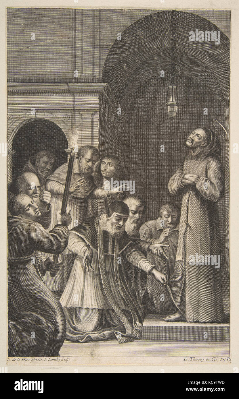St. Francis (?), n. d., Gravieren, Blatt: 12 3/16 x 7 11/16 in. (31 x 19,5 cm), Drucke, Pierre Landry (Französisch, 1630 - 1701 Stockfoto