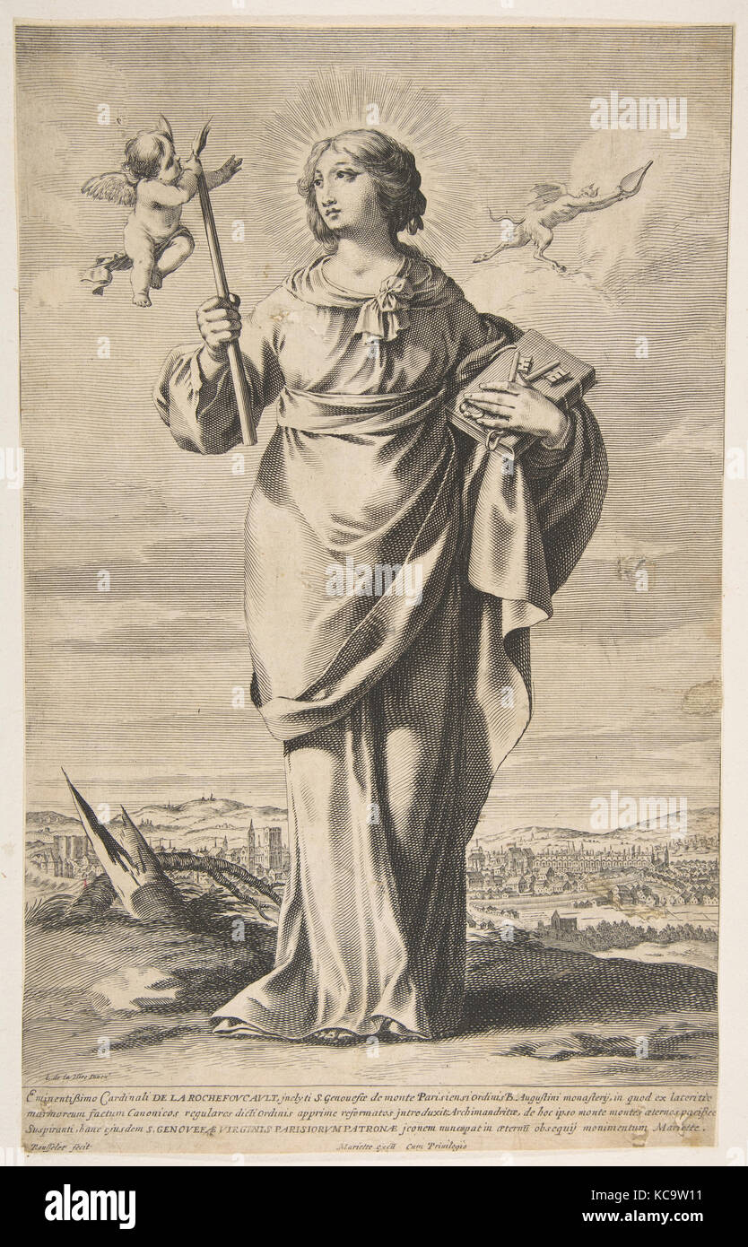 St. Genevieve, n.d., Gravieren, Blatt: 14 15/16 x 9 3/8 in. (38 x 23,8 cm), Drucke, Gilles Rousselet (Französisch, Paris 1614 - 1686 Stockfoto