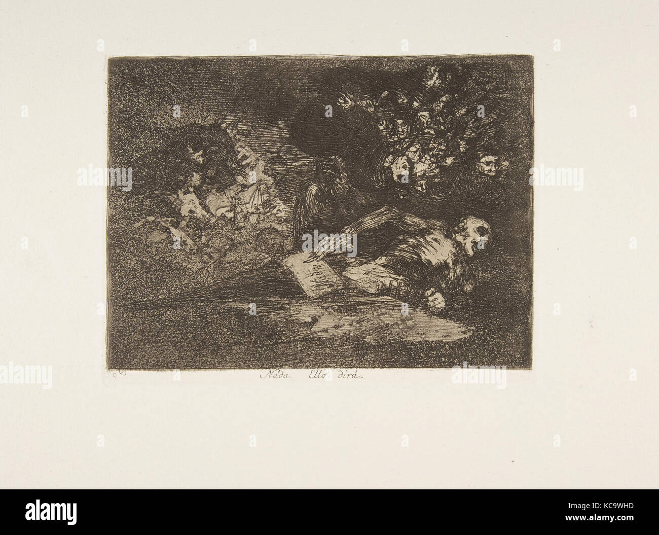 Platte 69 aus "Die Katastrophen des Krieges" (Los Desastres de la Guerra): "Nichts. Die Veranstaltung weiterempfehlen." (Nada. Ello dirá), Goya Stockfoto