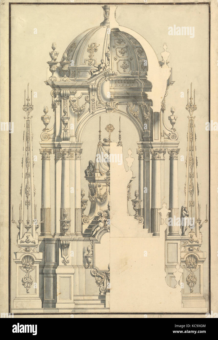 Höhe und Abschnitt der Katafalk für Anna Christina, Ehefrau von Carlo Emanuele III. von Savoyen Stockfoto