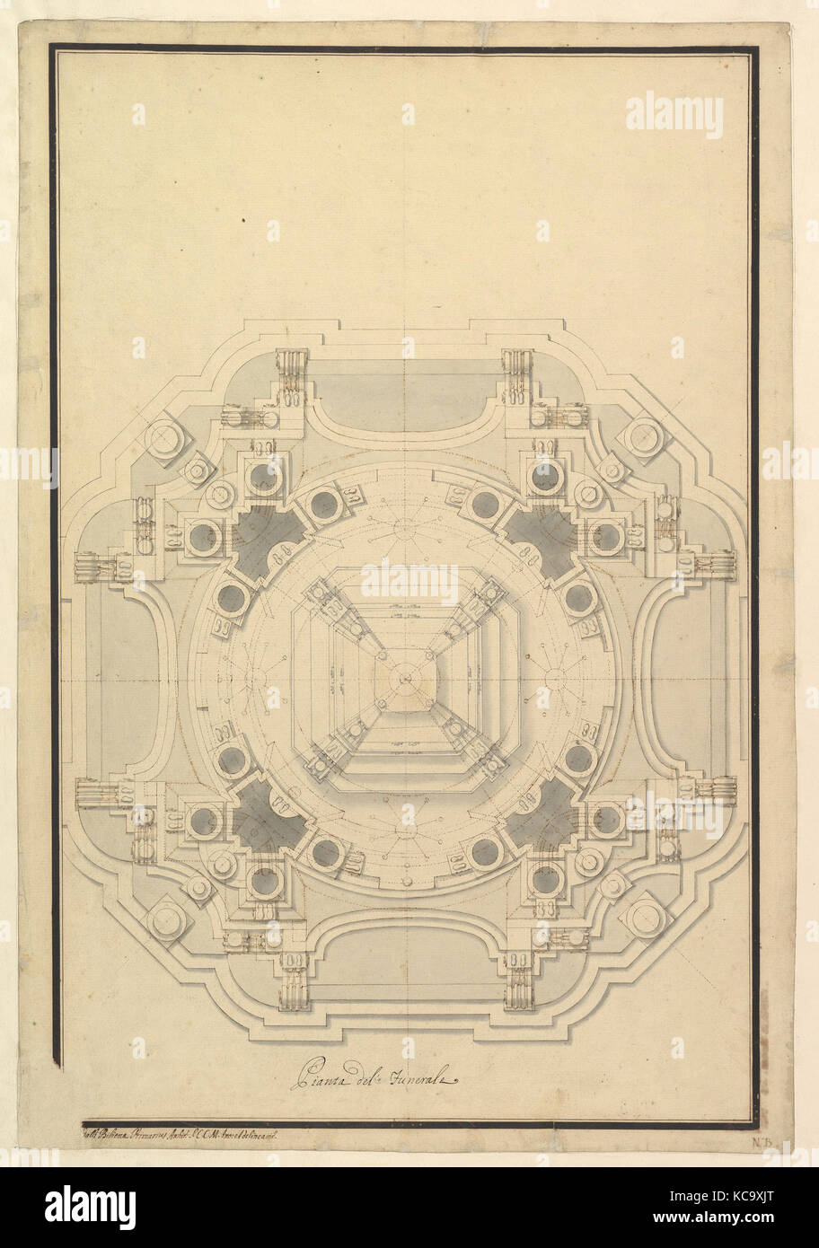 Grundriss des Katafalk für Louis XIV (d. 1715), Workshop von Giuseppe Galli Bibiena, Ca. 1715 Stockfoto