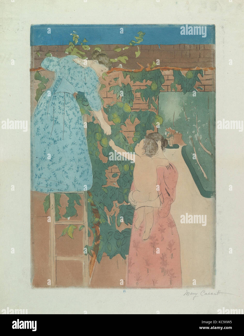 Sammeln von Früchten, Ca. 1893, Kaltnadelradierung, softground Radierung und Aquatinta; in Farbe auf grünem Papier aus drei Platten gedruckt Stockfoto