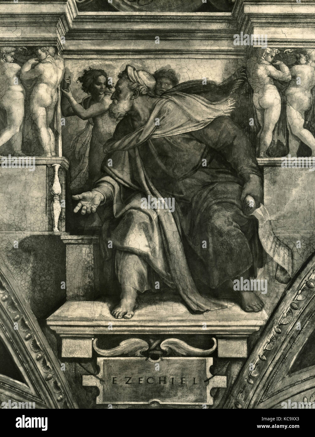 Prophet Hesekiel Fresko von Michelangelo, Sixtinische Kapelle Stockfoto