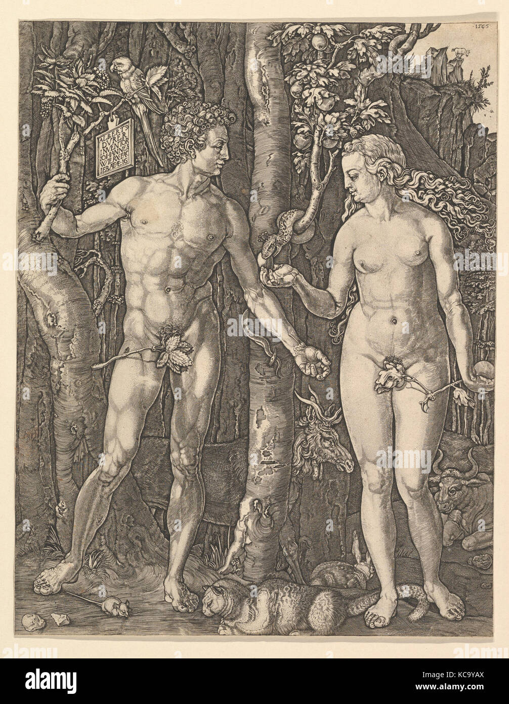 Adam und Eva, 1566, Gravur; dritten Staat von drei, Drucke, Jan (Johannes) Wierix (Niederländischen, Antwerpen 1549 - 1615 Brüssel Stockfoto