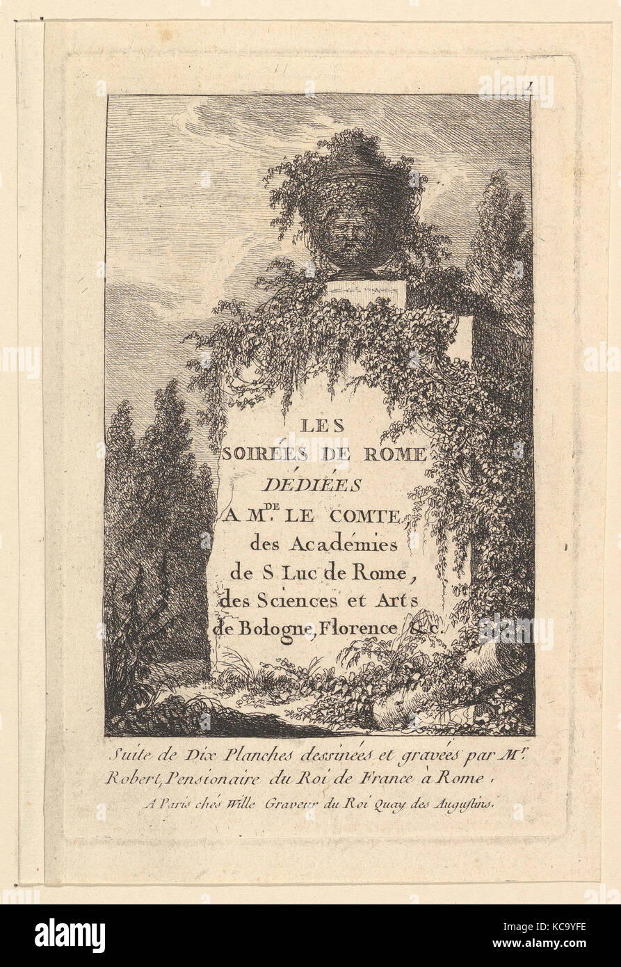Titel, 'Les soirées de Rome', n. d., Ätzen, Blatt: 6 5/8 x 4 5/16 in. (16,9 x 10,9 cm), Drucke, Hubert Robert (Französisch, Paris Stockfoto