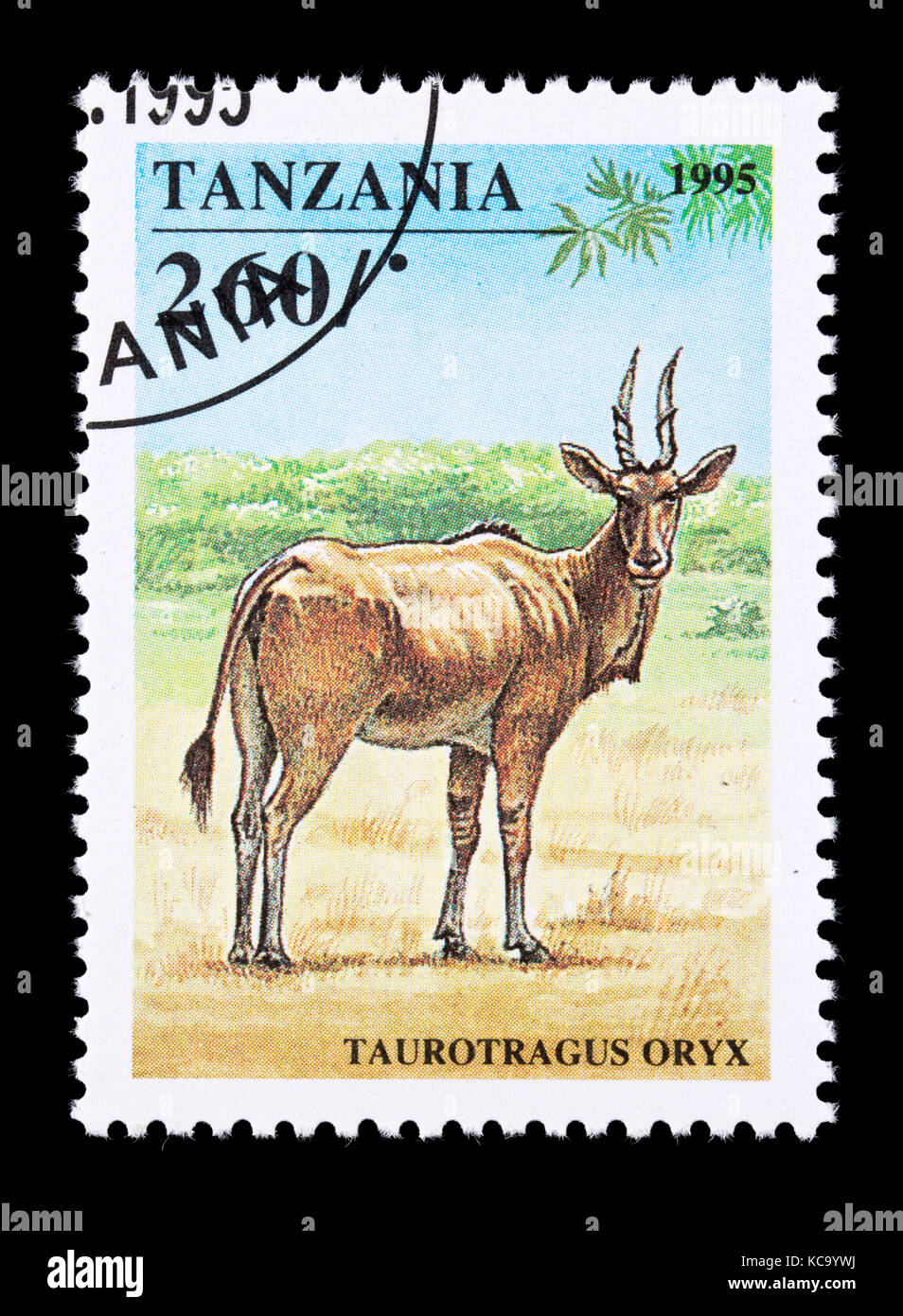 Briefmarke aus Tansania, die einen gemeinsamen Elenantilope (taurotragus Oryx) Stockfoto