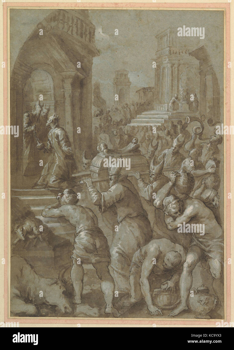 König Salomo sieht die Lade des Bundes wird in den Tempel gebracht, Andrea Vicentino, 1604 Stockfoto