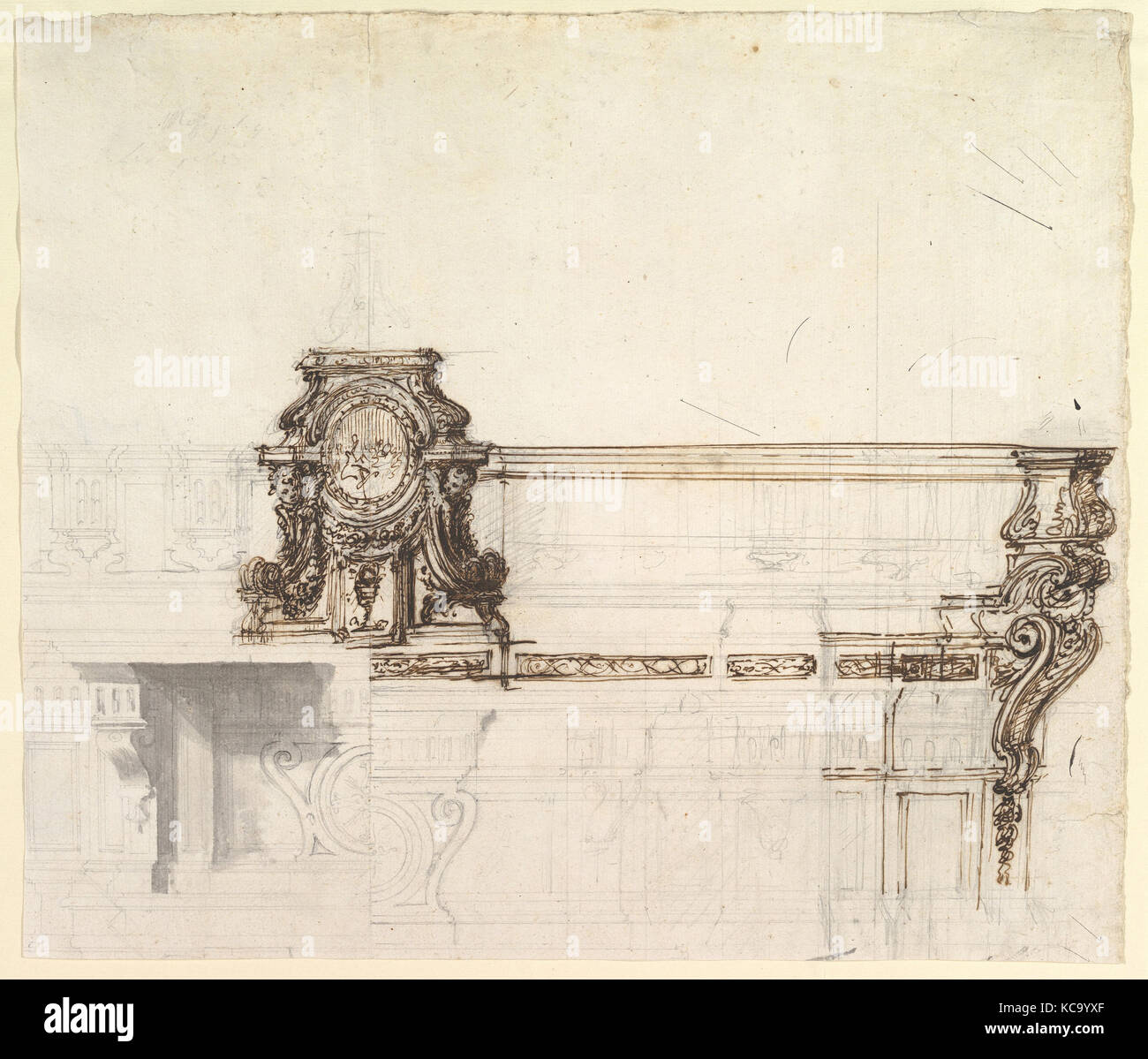 Design für einen Altar, 1700-1773, Stift, braun Tinte, mit Pinsel in Grau waschen, über Graphit, 12-5/8 x 14-11/16 in. (32,1 x 37,3 cm Stockfoto