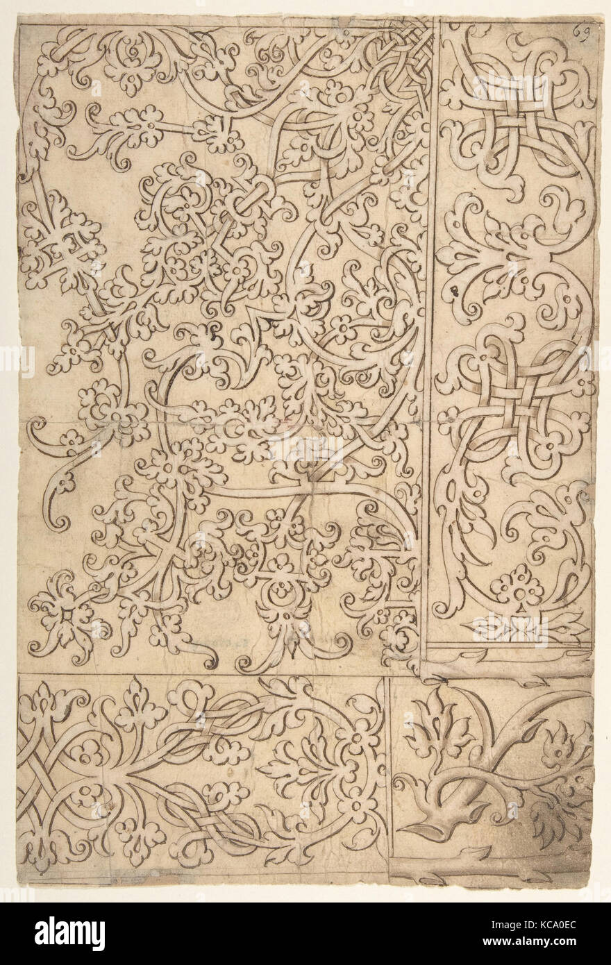 Design für Panels (Textil?) mit maurischen und Knotwork Ornament, in der Nähe eingerichtet, Master-f, Ca. 1525 - 40 Stockfoto