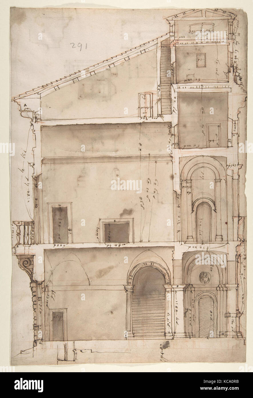 Palazzo Salviati in Rom, Abschnitt (recto) Palazzo Salviati in Rom, Details (verso), Anfang bis Mitte des 16. Jahrhunderts Stockfoto