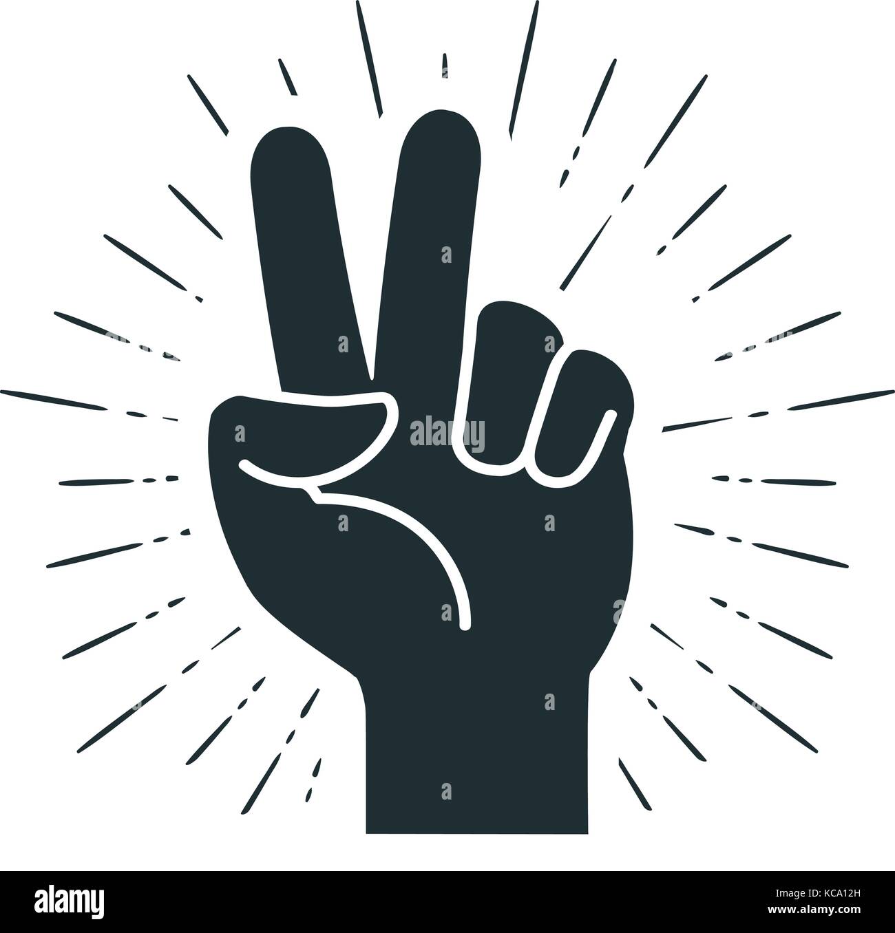 Sieg, Geste der Hand. Zwei Finger angehoben. Frieden, Freiheit Zeichen oder Symbol. Vector Illustration Stock Vektor